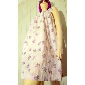 💜Vintage 70s Purple Flirty Floral BOHO Garden Print House Dress